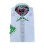 Bela moška srajca z zelenimi detajli – kratek roksv, Slim Fit."