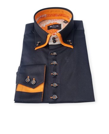 Črno oranžna moška srajca z dolgimi rokavi